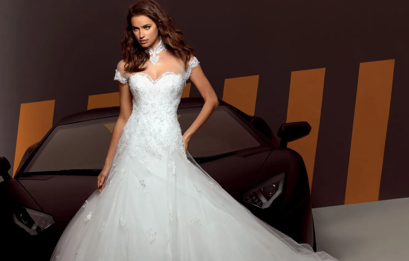 Photo wallpaper chest, look, girl, face, sexy, background, hair, Lamborghini