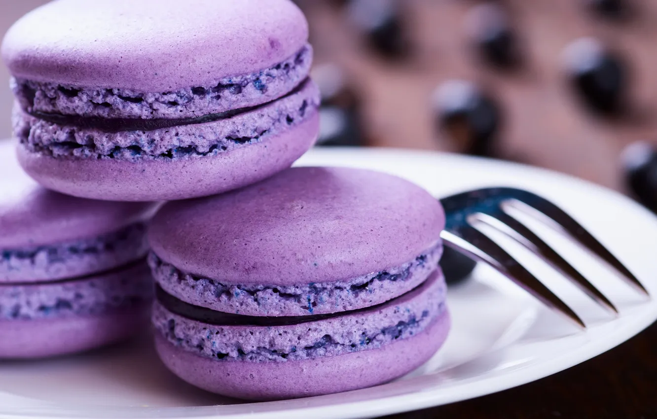 Photo wallpaper plate, sweets, plug, cakes, macaroons, blueberry