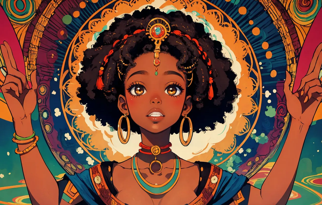 Photo wallpaper girl, hands, gesture, cartoon