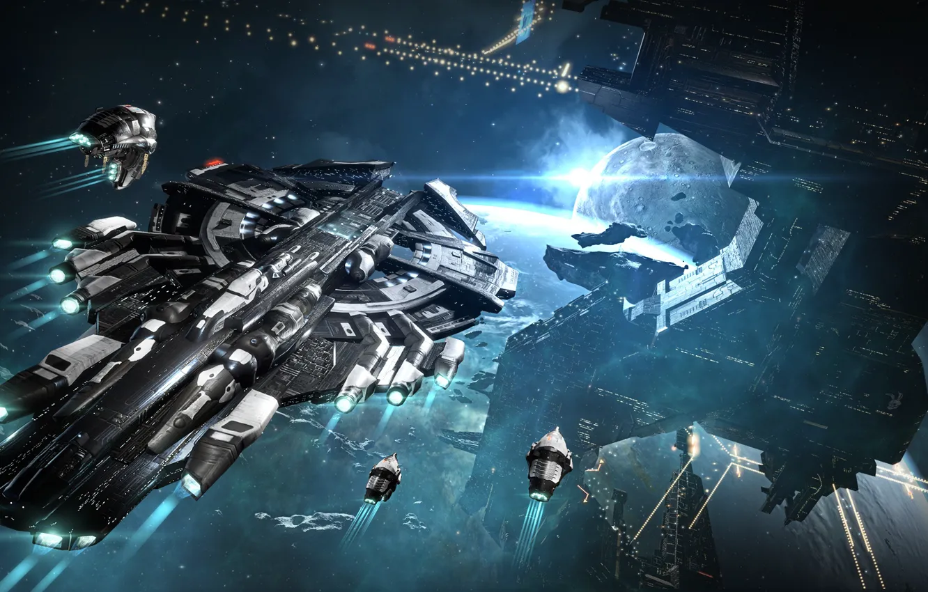 Photo wallpaper space, planet, station, space, the carrier, spaceship, station, eve online