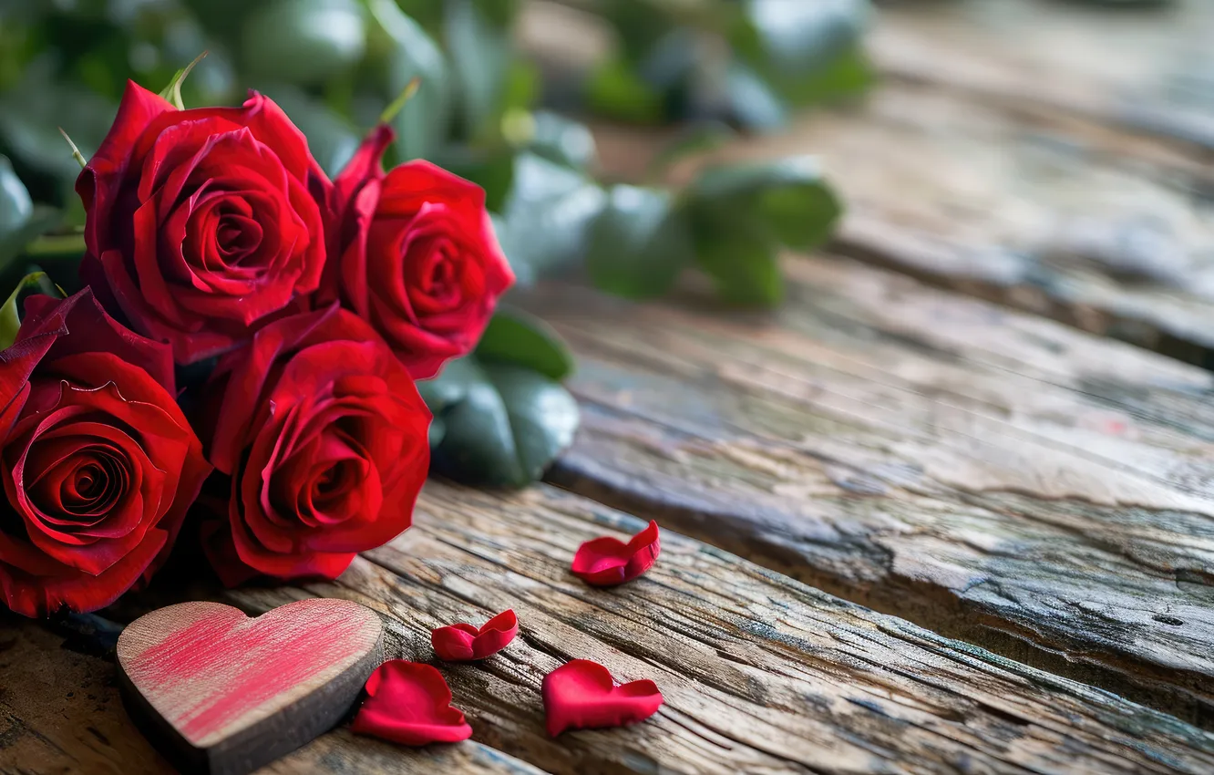 Photo wallpaper love, flowers, gift, romance, heart, roses, bouquet, love