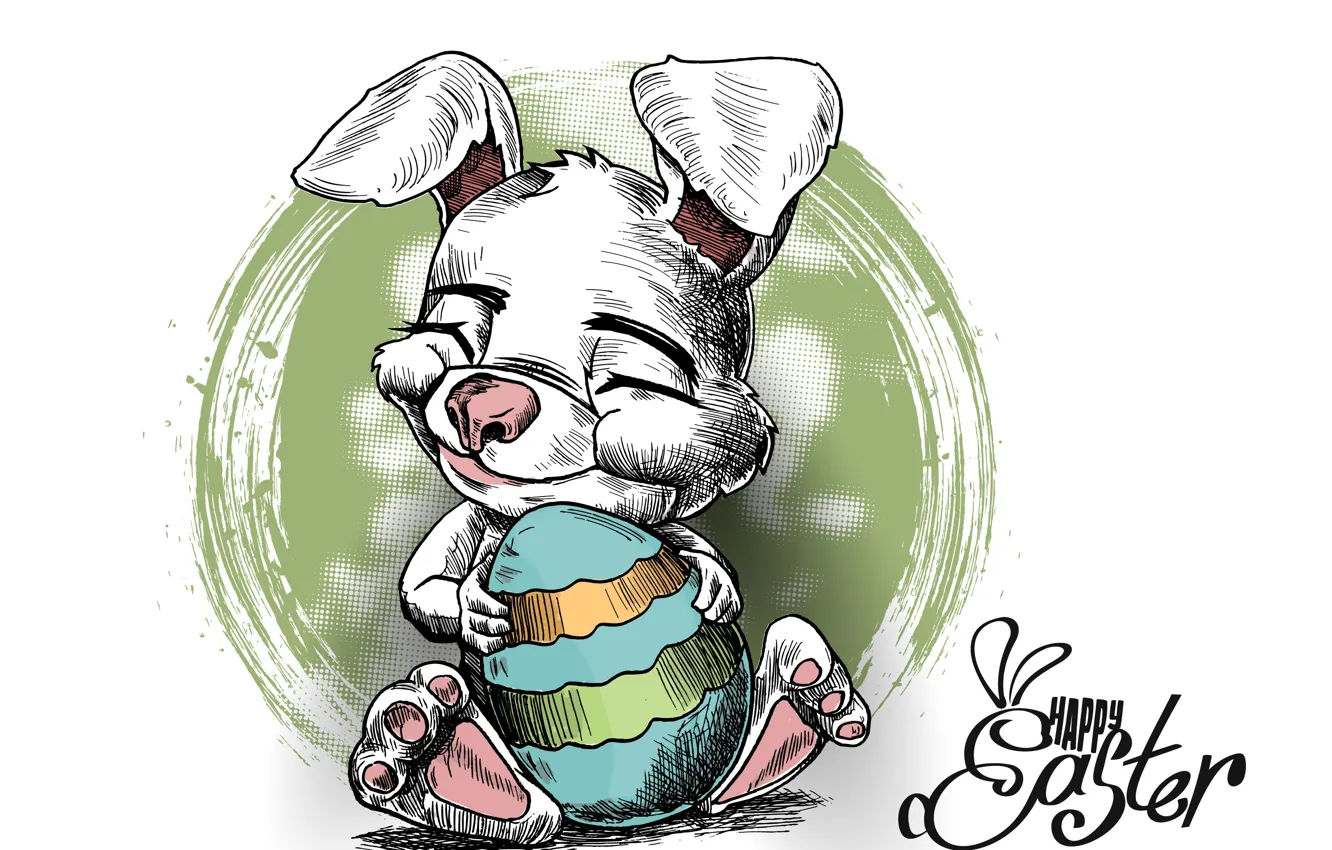 Photo wallpaper egg, rabbit, Easter, white background, krashenka