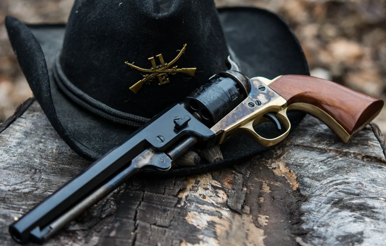 Photo wallpaper weapons, hat, revolver, Colt, 1851, Uberti replica