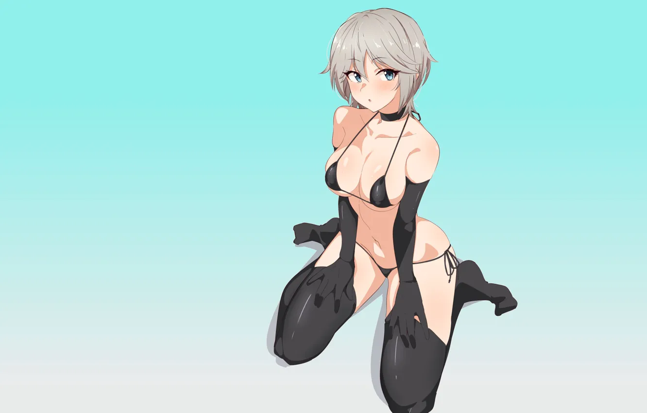 Photo wallpaper girl, hot, sexy, boobs, anime, blonde, breasts, babe