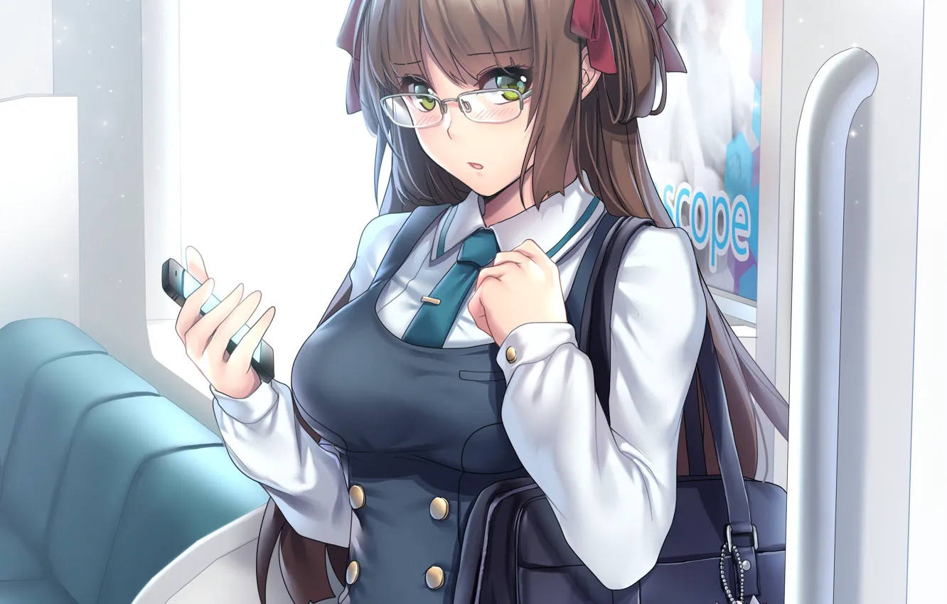 Photo wallpaper girl, metro, glasses, the car, tie, phone, form, schoolgirl