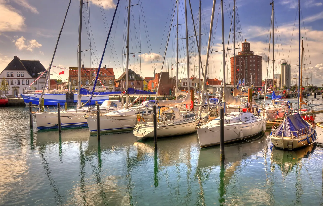 Photo wallpaper the sky, landscape, boat, Marina, home, yacht, Germany, pier