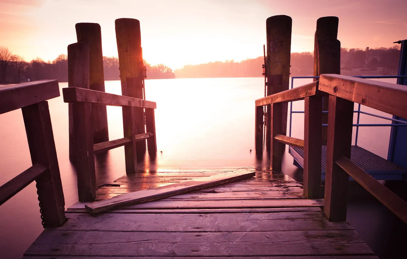 Photo wallpaper water, sunset, the bridge, osear