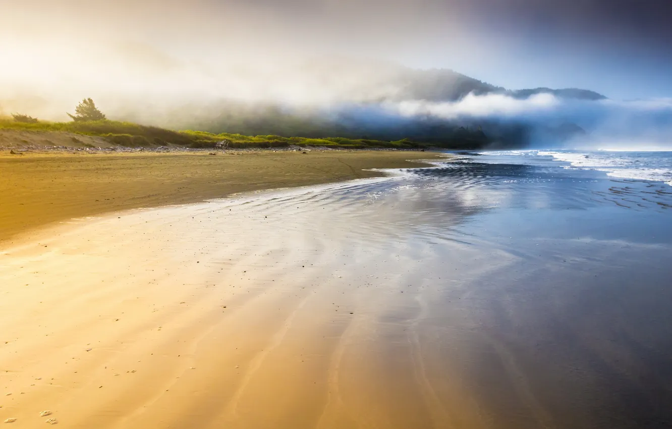 Photo wallpaper landscape, fog, lake