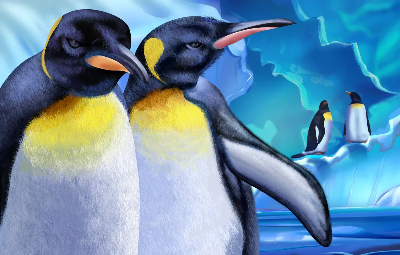 Photo wallpaper bird, figure, vector, penguins, pair, Antarctica