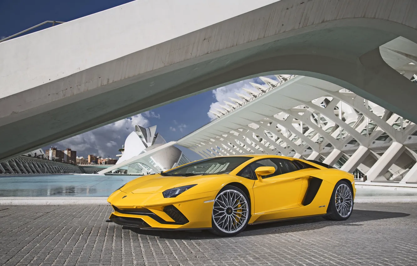 Photo wallpaper yellow, Lamborghini, Lamborghini, Aventador, Lamborghini Aventador S