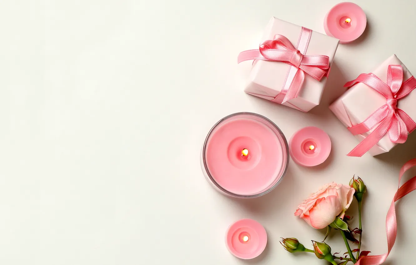 Photo wallpaper love, flowers, romance, roses, candles, love, happy, pink