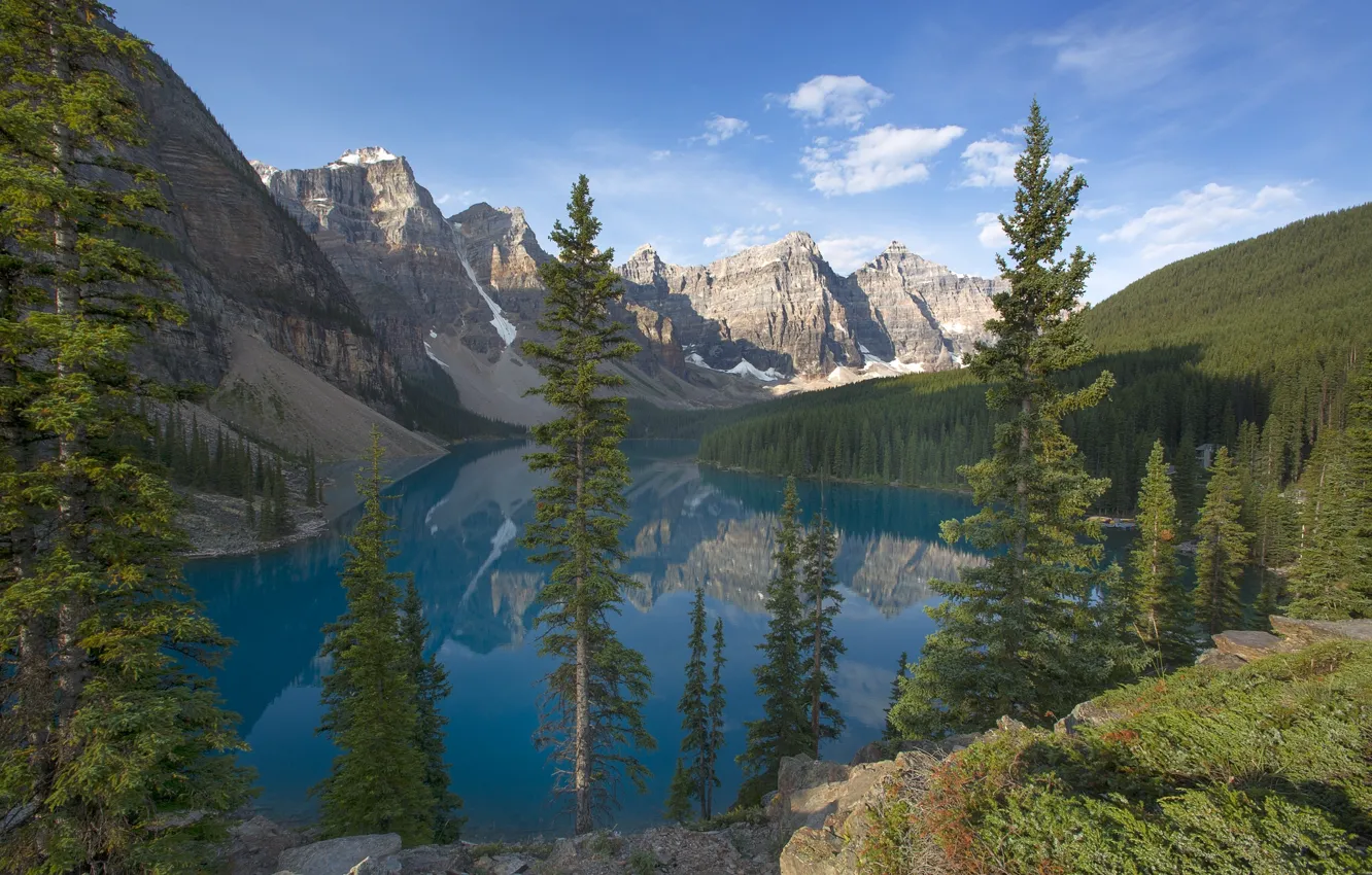 Photo wallpaper forest, trees, mountains, Canada, Banff National Park, Canada, Moraine Lake, Valley of the Ten Peaks