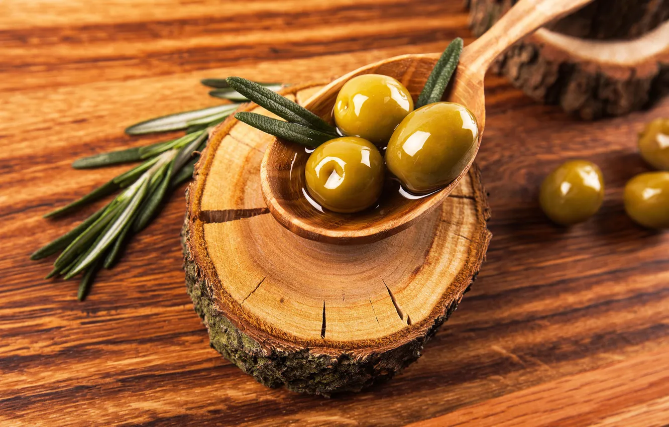 Photo wallpaper spoon, olives, olive