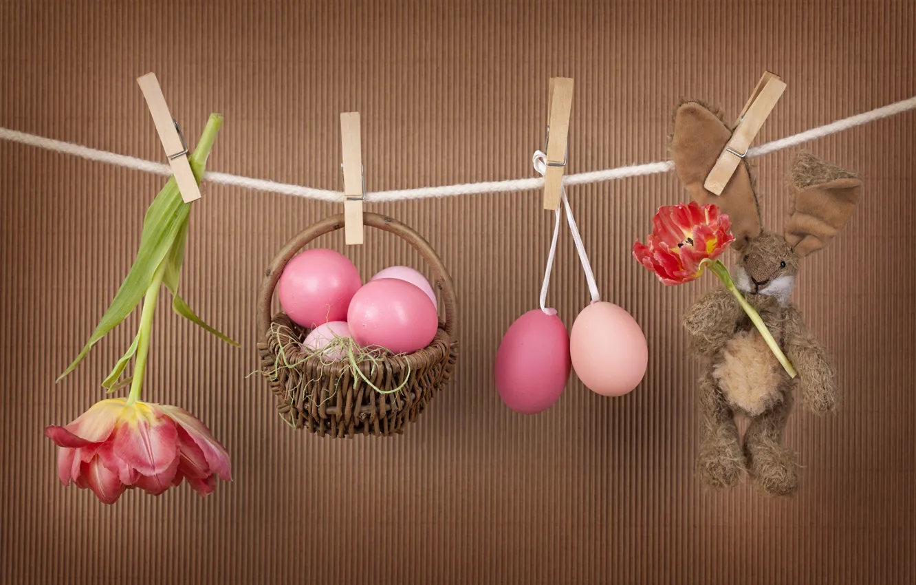 Photo wallpaper flowers, eggs, Easter, tulips, Easter