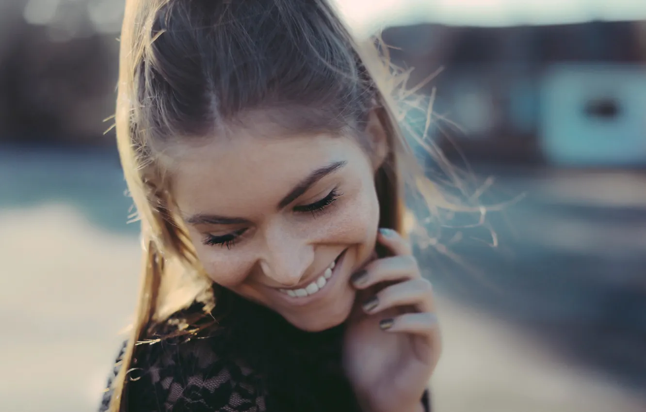 Photo wallpaper joy, smile, portrait, freckles