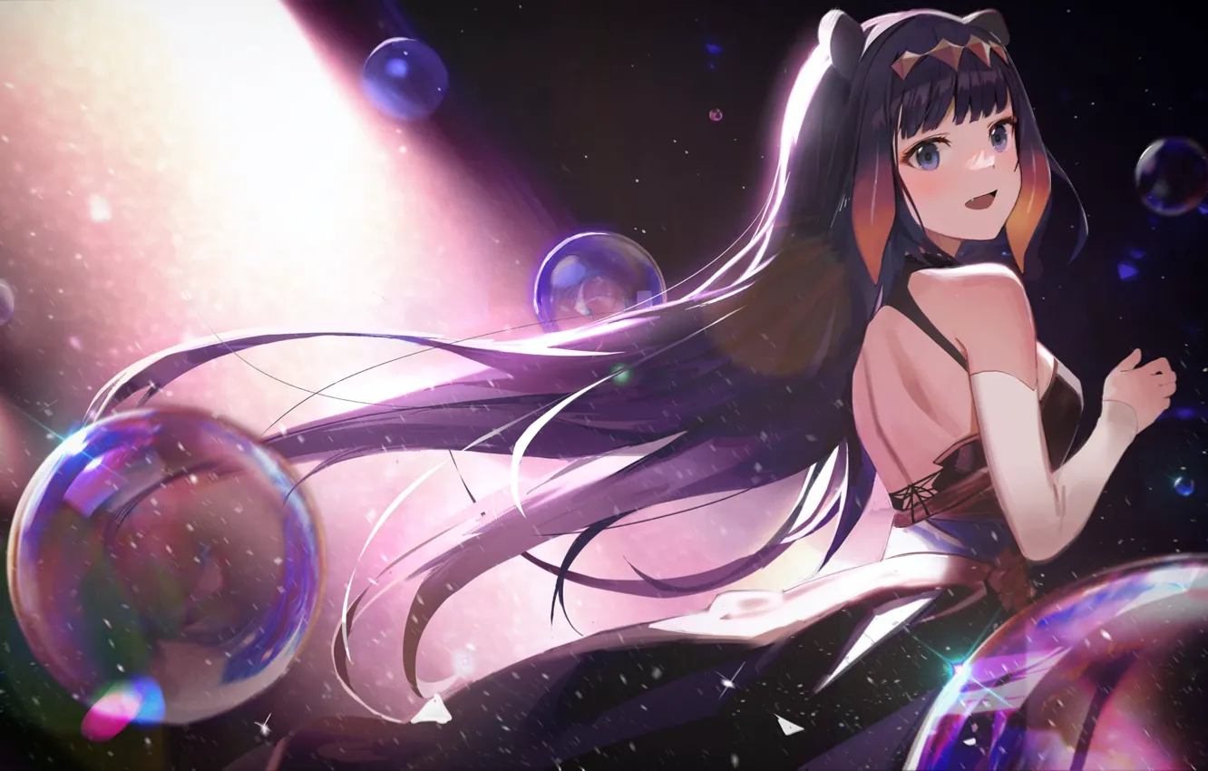 Photo wallpaper smile, bubbles, anime, Virtual Youtuber, Ninomae Ina'nis, HoloLive