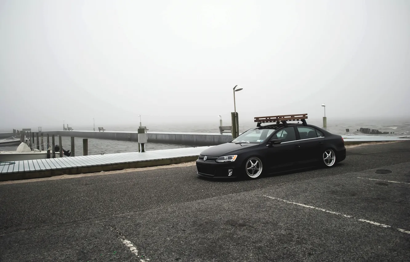 Photo wallpaper beach, the sky, fog, shore, Volkswagen, pierce, MK6, jetta