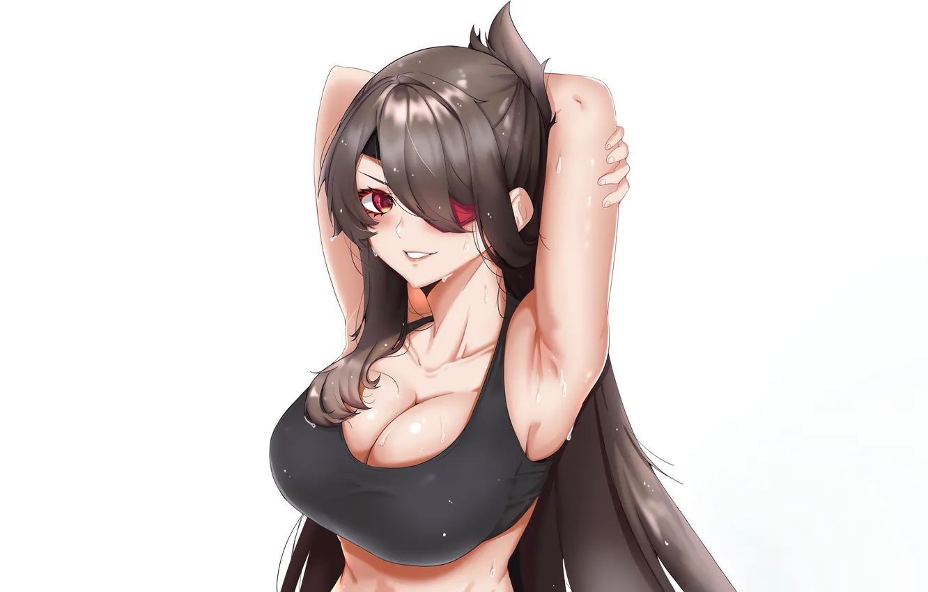 Photo wallpaper girl, sexy, wet, cleavage, long hair, boobs, sexy girl, smile