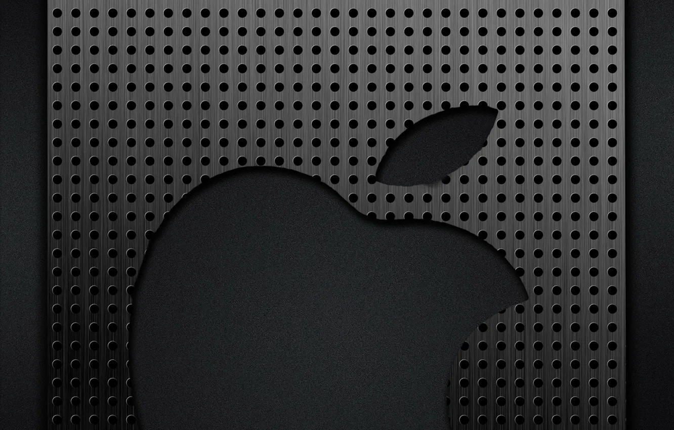 Photo wallpaper metal, grey, Apple, Apple, grille, logo, chrome, holes