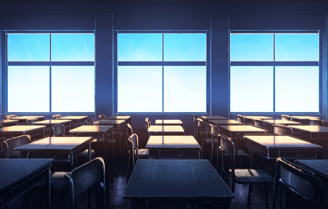 Photo wallpaper light, anime, window, art, school, desks, aratascape