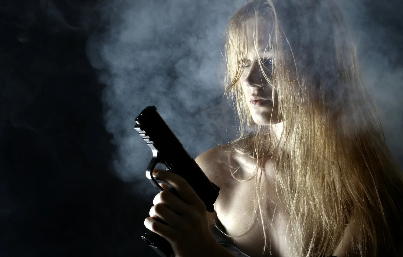 Photo wallpaper girl, gun, background
