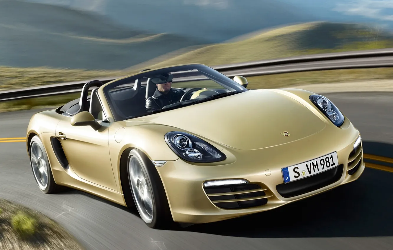 Photo wallpaper hills, the rise, Porsche, turn, turn, Porsche, Golden, Boxster