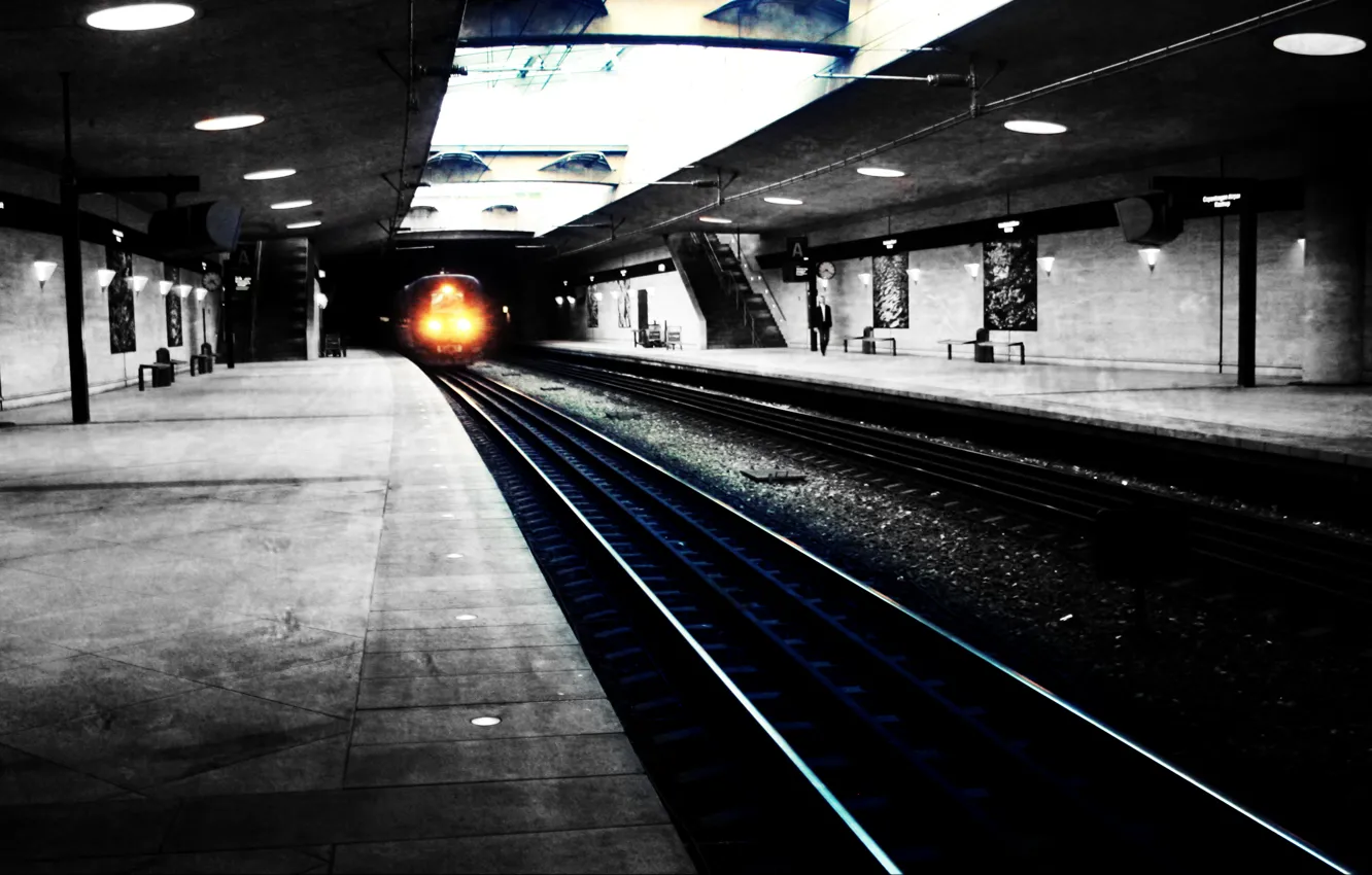 Photo wallpaper light, city, the city, the way, metro, rails, train, wallpapers