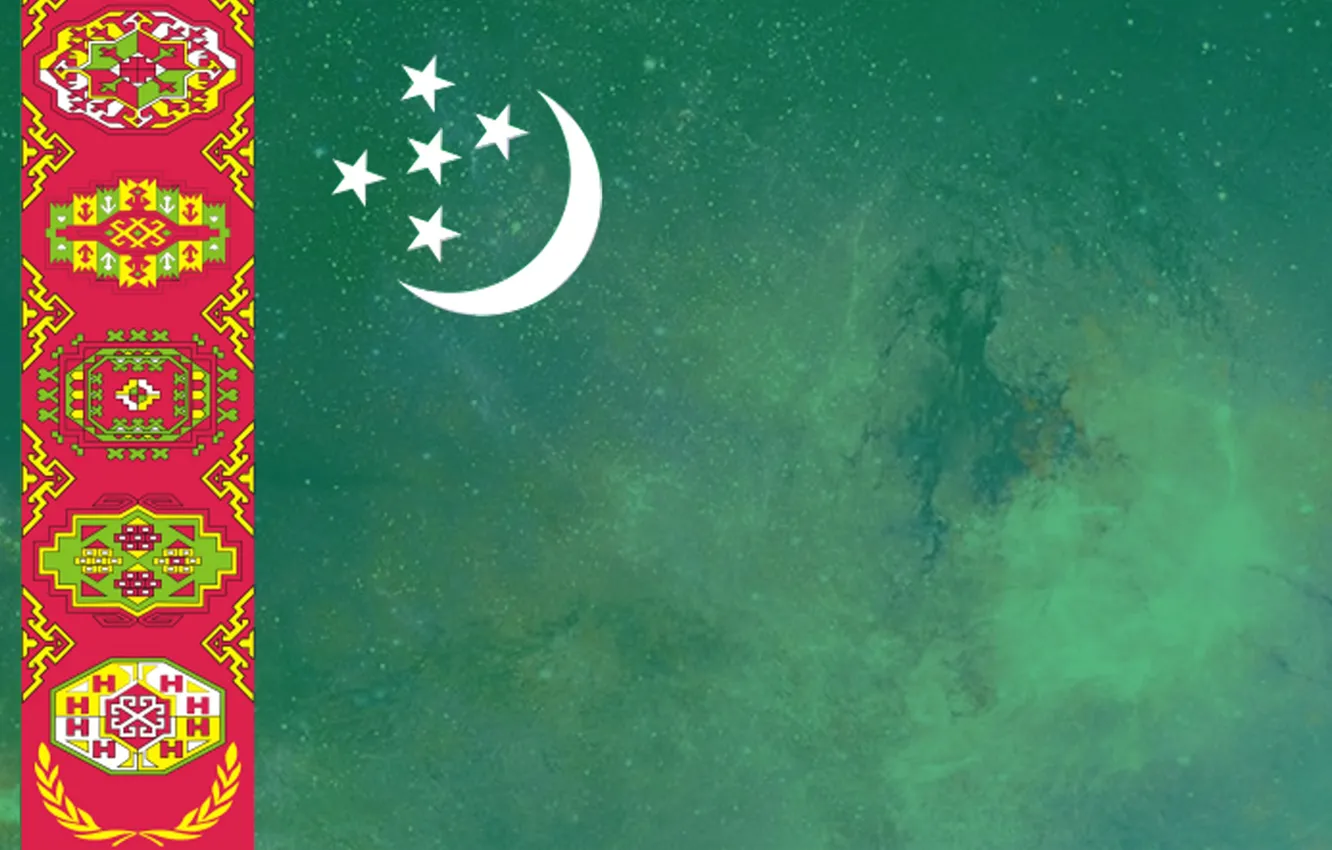 Photo wallpaper green, flag, ornament, Turkmen, Turkmenistan, Baydak, welayat