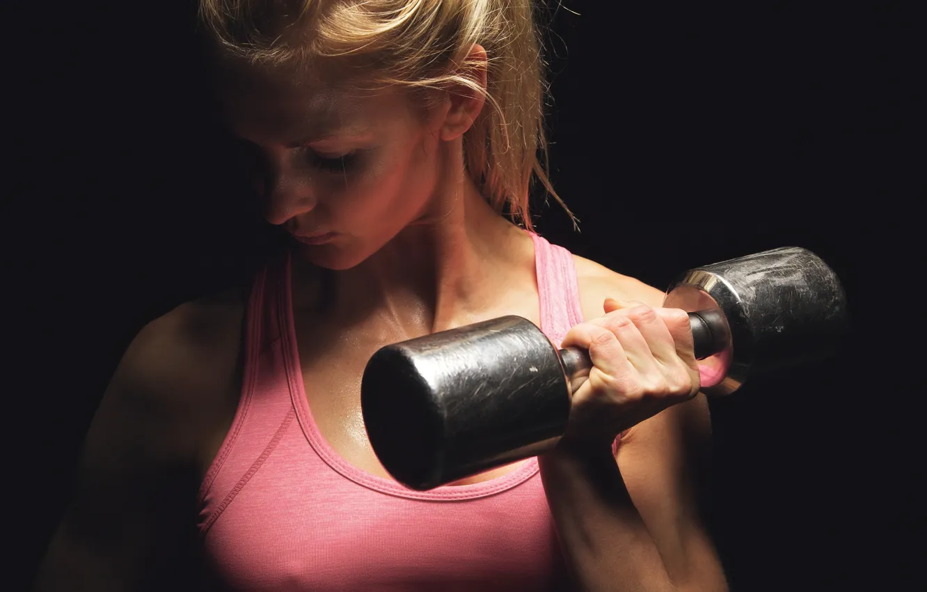 Photo wallpaper blonde, fitness, hand weights