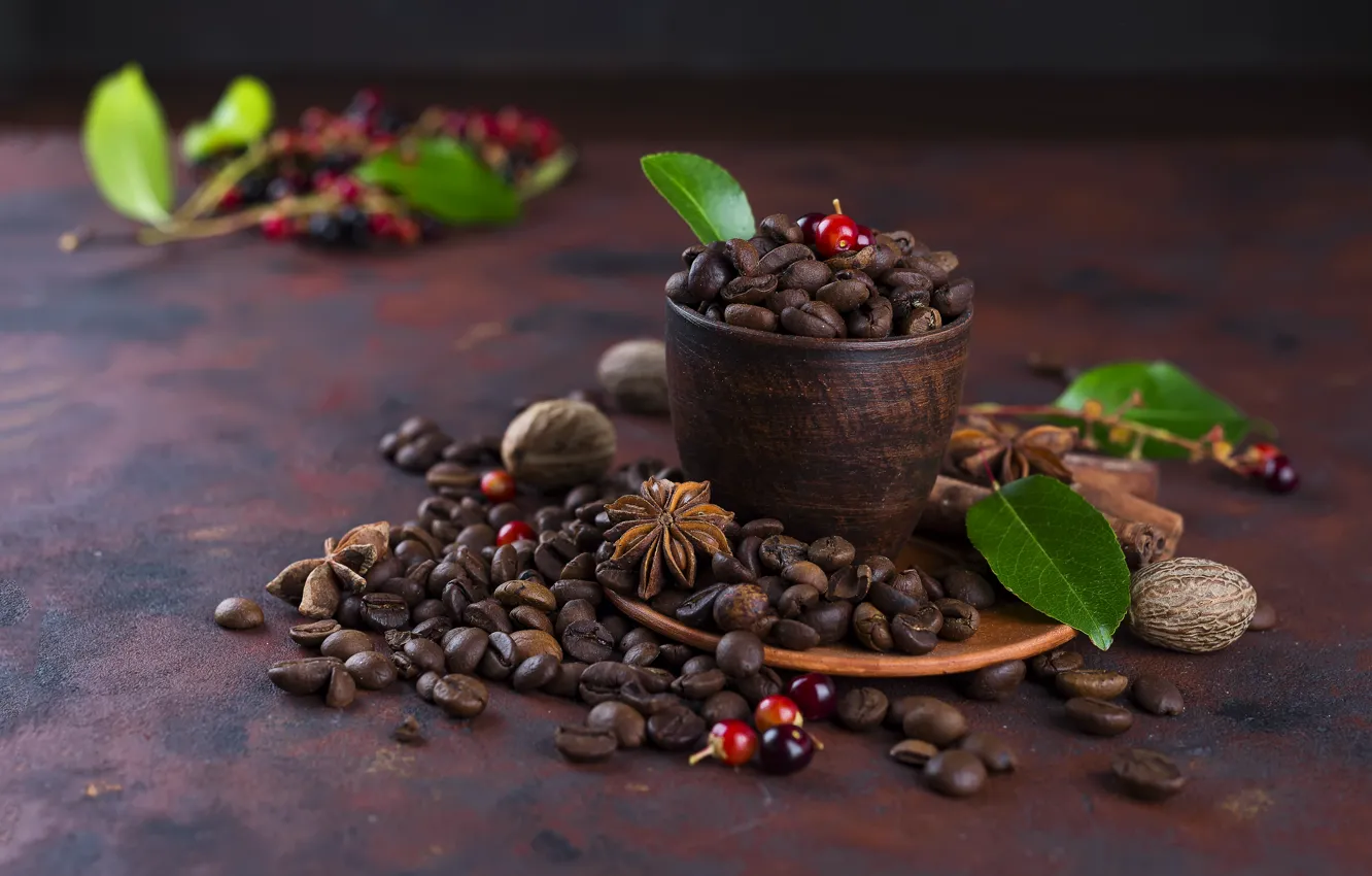 Photo wallpaper Cup, nuts, coffee beans, Avni