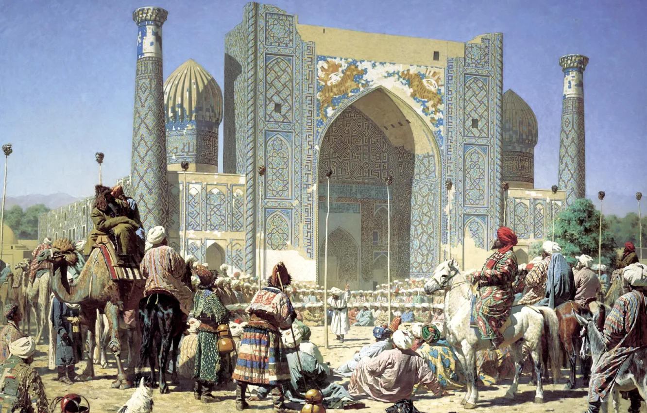 Photo wallpaper people, picture, Samarkand, Registan square, Central Asia, Russian painter, Vasily Vereshchagin, Vasily Vereshchagin
