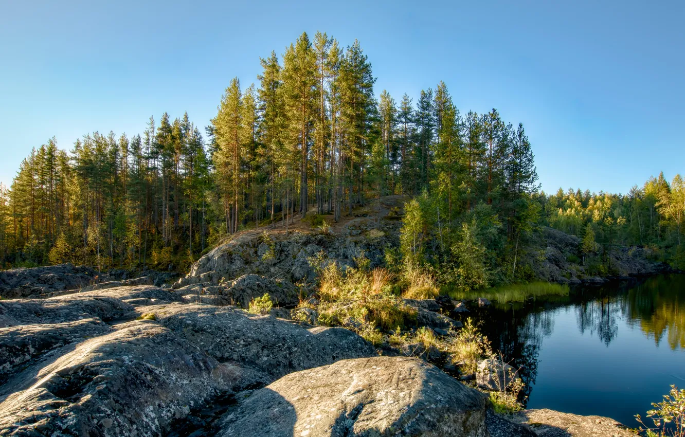 Photo wallpaper water, lake, stones