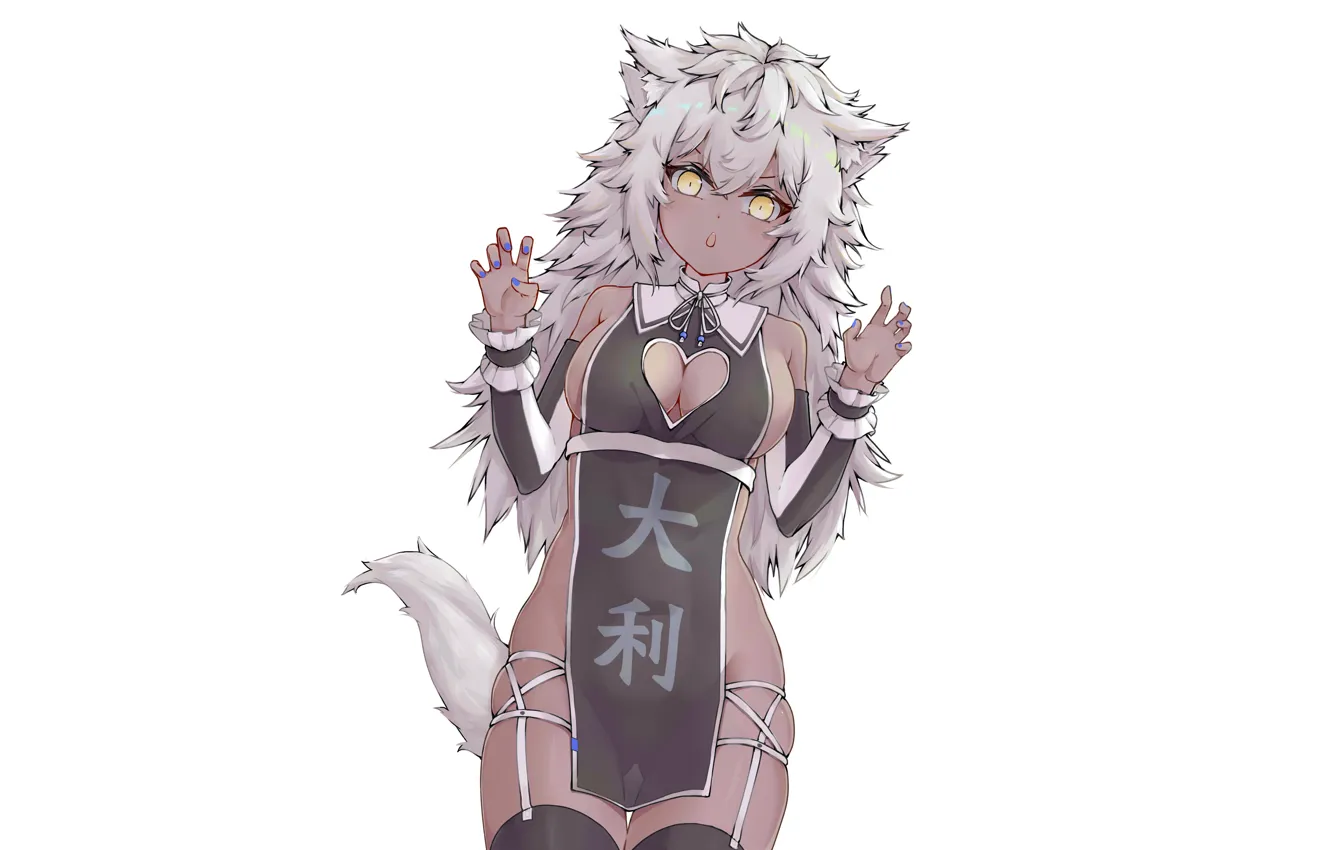 Photo wallpaper girl, sexy, cleavage, thighhighs, long hair, dress, boobs, animal ears