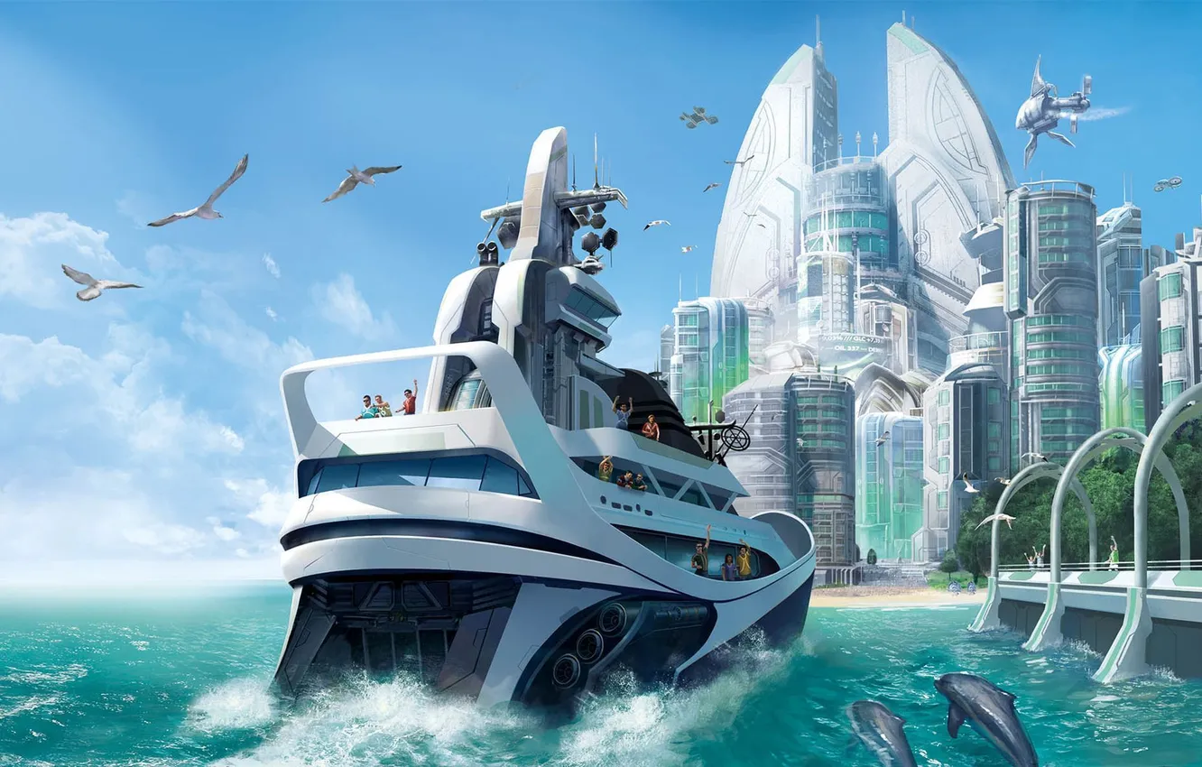 Photo wallpaper the city, yacht, Anno 2070
