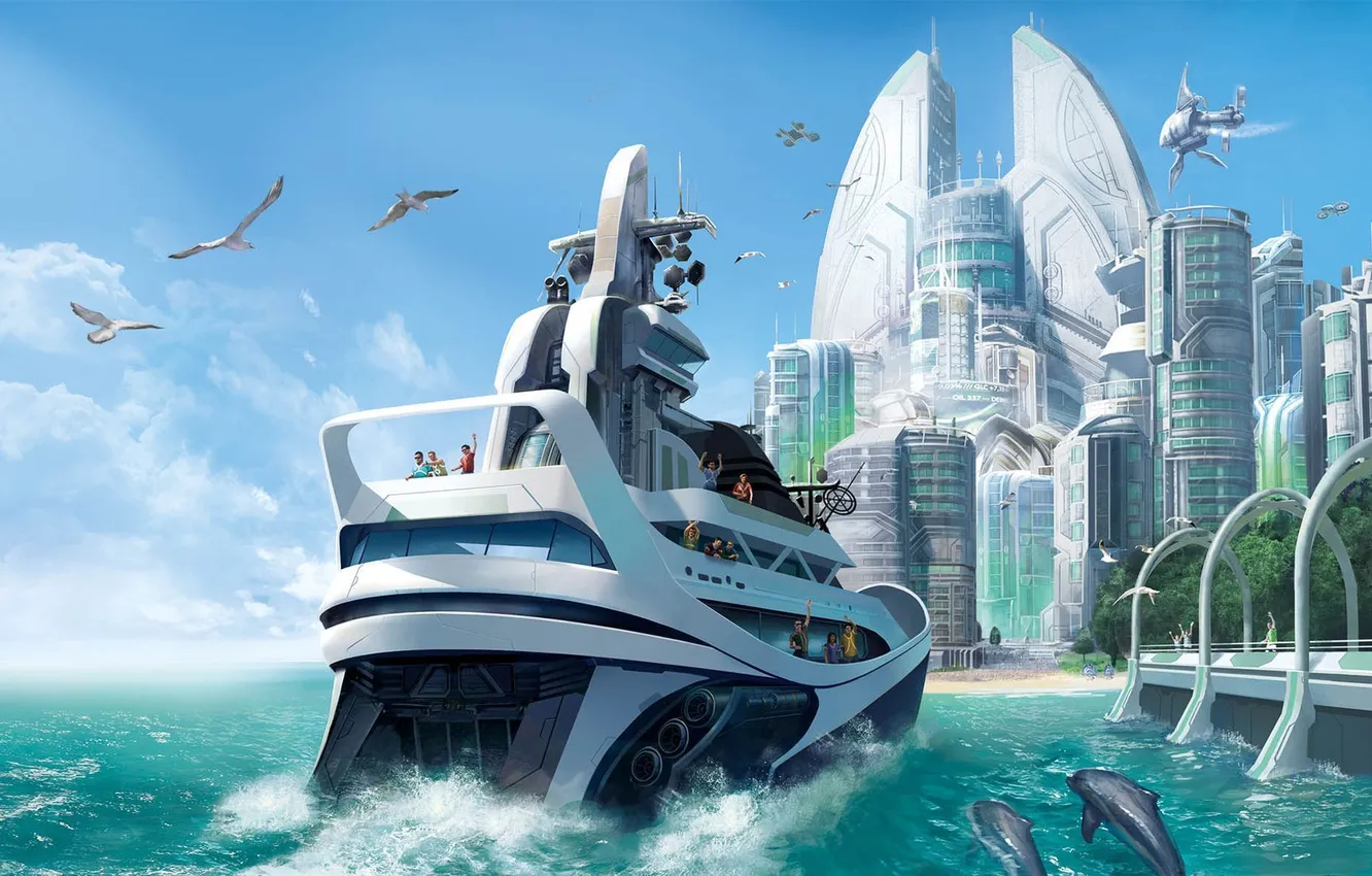 Photo wallpaper the city, yacht, ANNO 2070