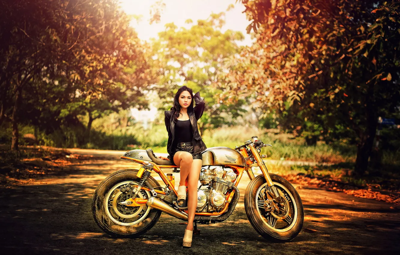 Photo wallpaper girl, motorcycle, Honda