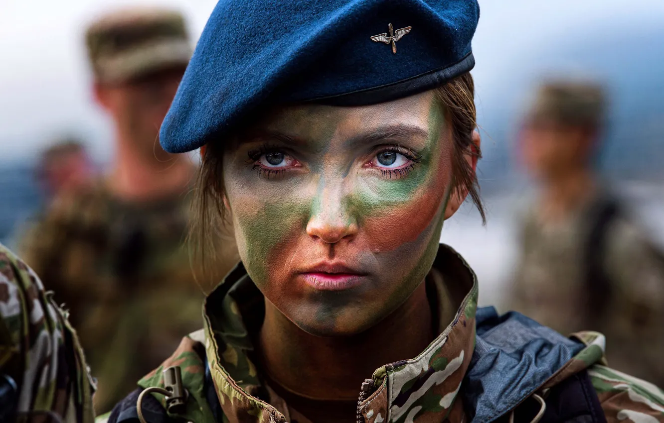 Photo wallpaper look, girl, face, army, USA, USA, camouflage, takes