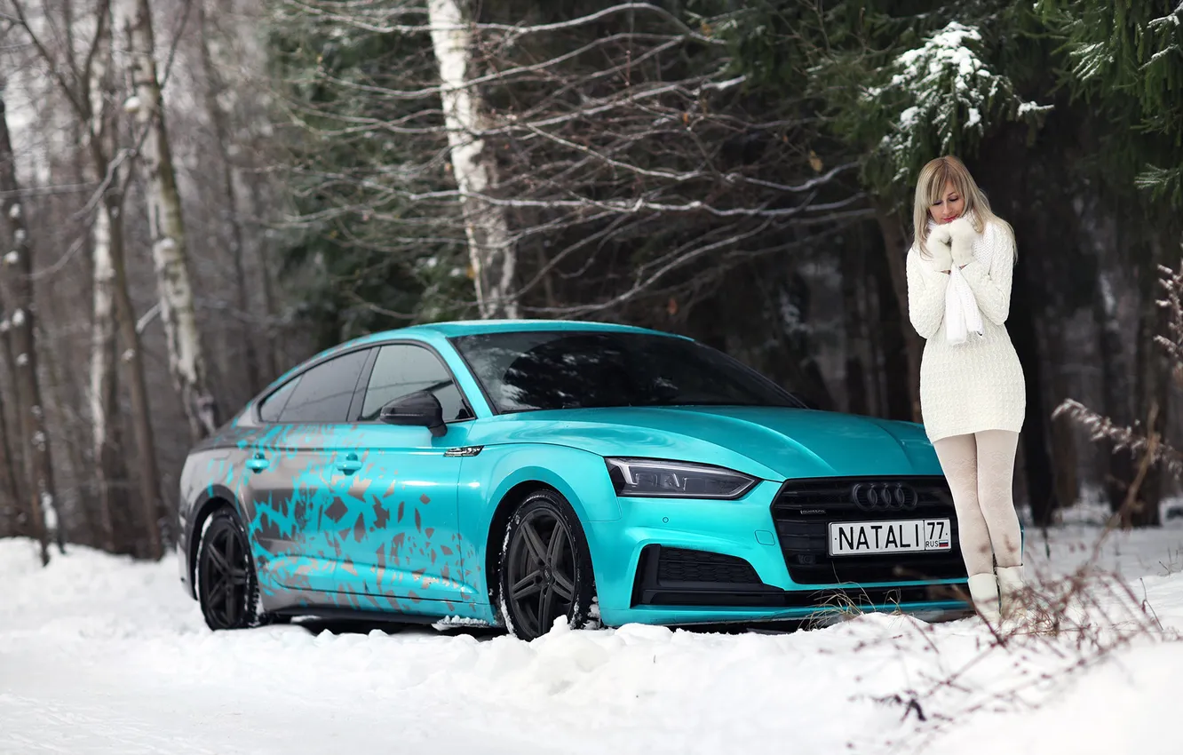 Photo wallpaper winter, girl, sexy, Audi, Wallpaper, sweetheart, model, bright