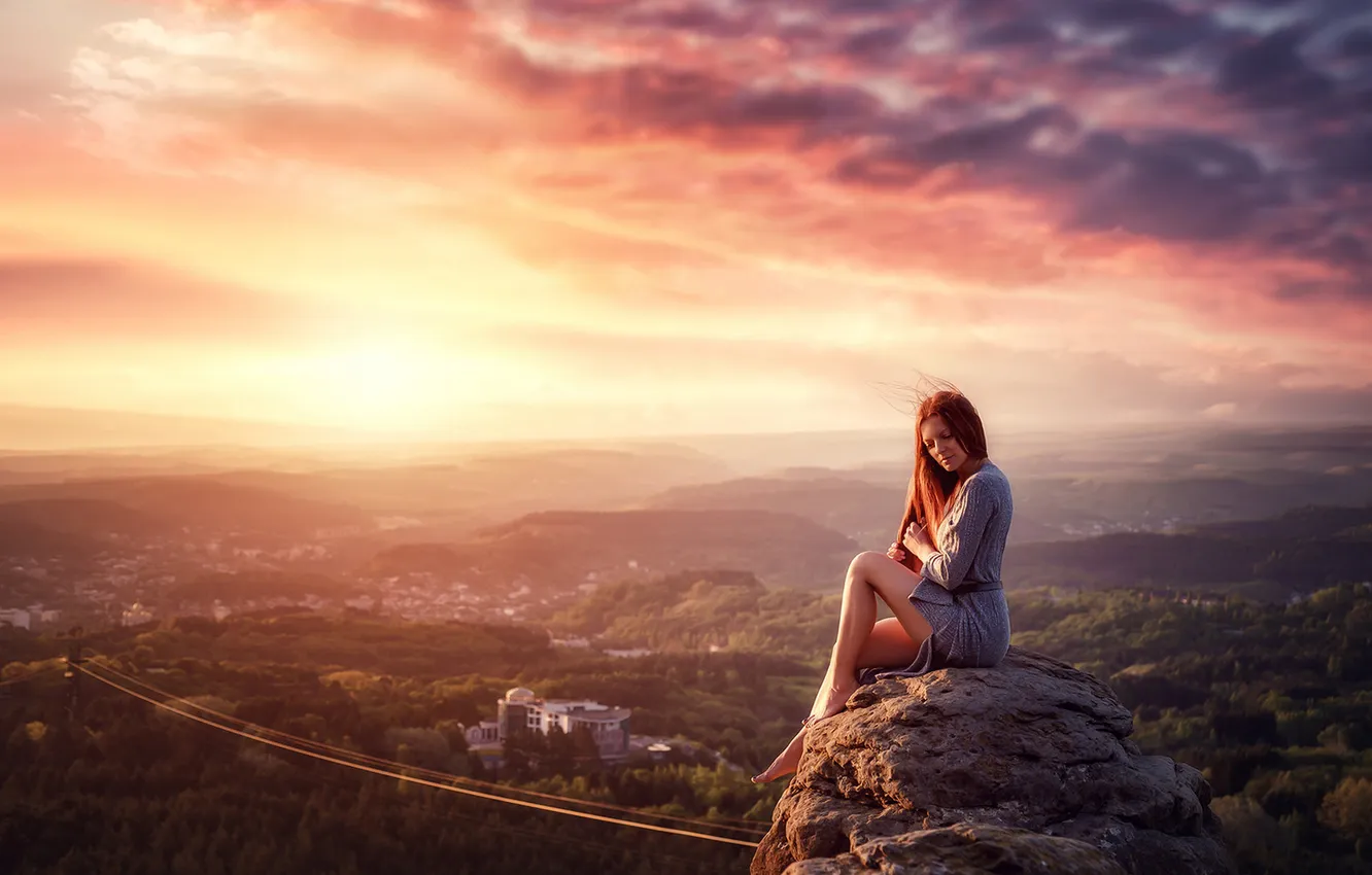 Photo wallpaper girl, mountains, nature, pose, the situation, Mike Naumenko