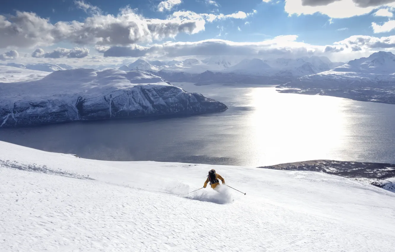 Photo wallpaper snow, mountains, sport