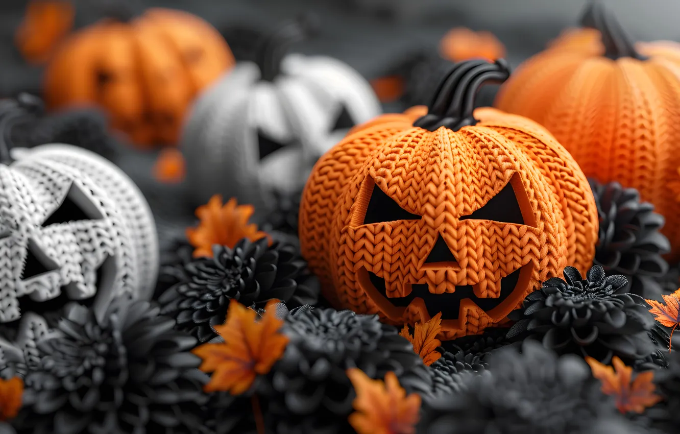 Photo wallpaper autumn, holiday, pumpkin, Halloween, the scenery, grey background, Halloween, faces