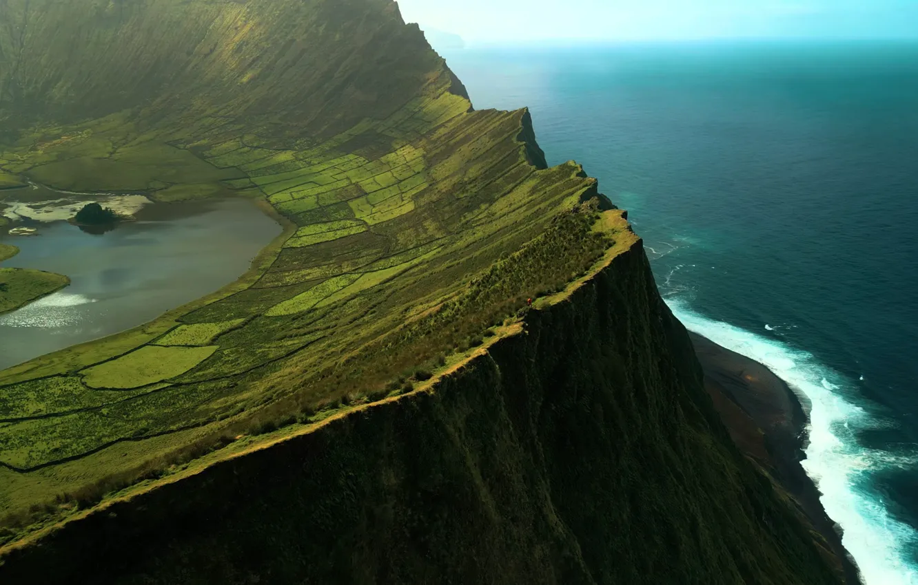 Photo wallpaper green, grass, Earth, ocean, landscape