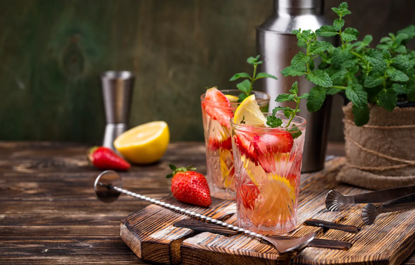 Photo wallpaper berries, strawberry, drink, mint, lemons, lemonade, Yuliya Furman