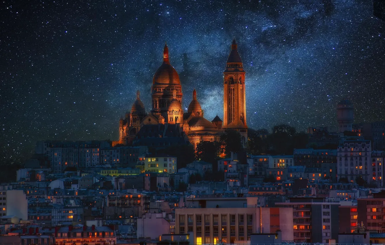 Photo wallpaper Paris, Sacre Coeur, Montmartre, Night Montmartre