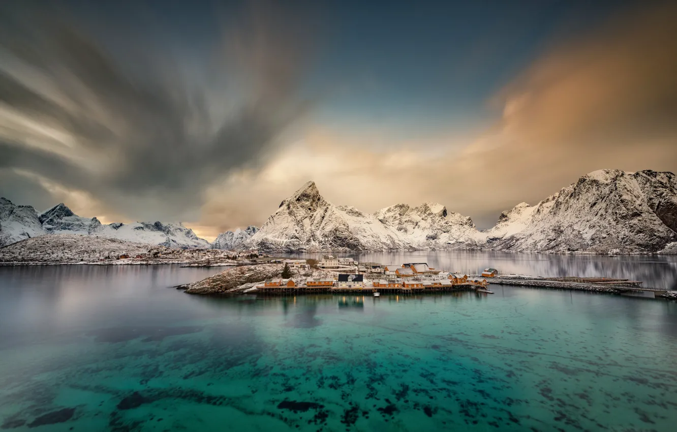 Photo wallpaper mountains, Norway, town, the fjord