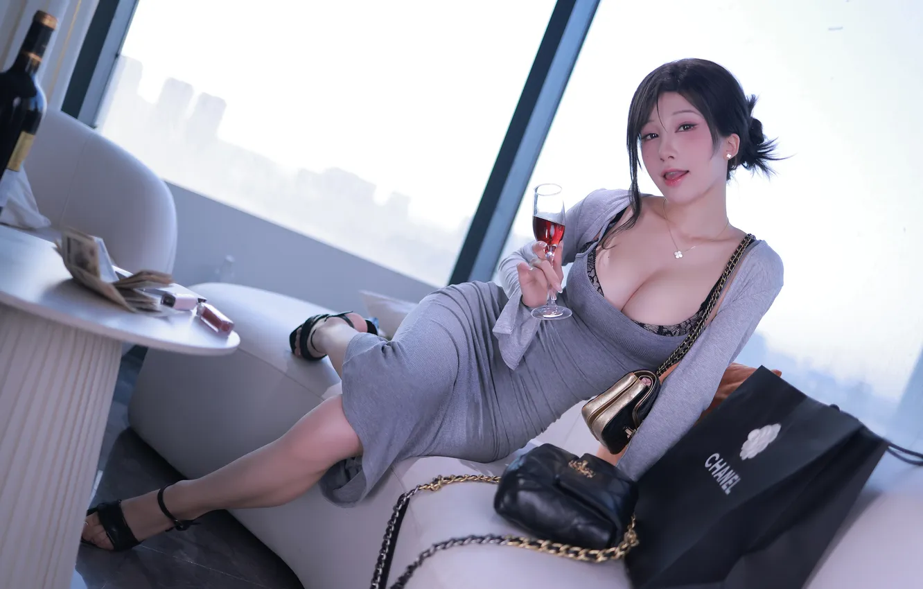 Photo wallpaper cleavage, dress, model, women, cosplay, brunette, asian, Shuimiaoaqua