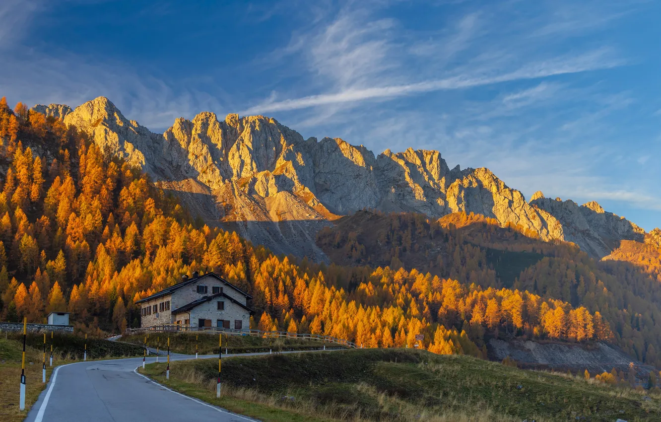 Photo wallpaper road, autumn, mountains, home, Alps, Italy, Venice, Italy