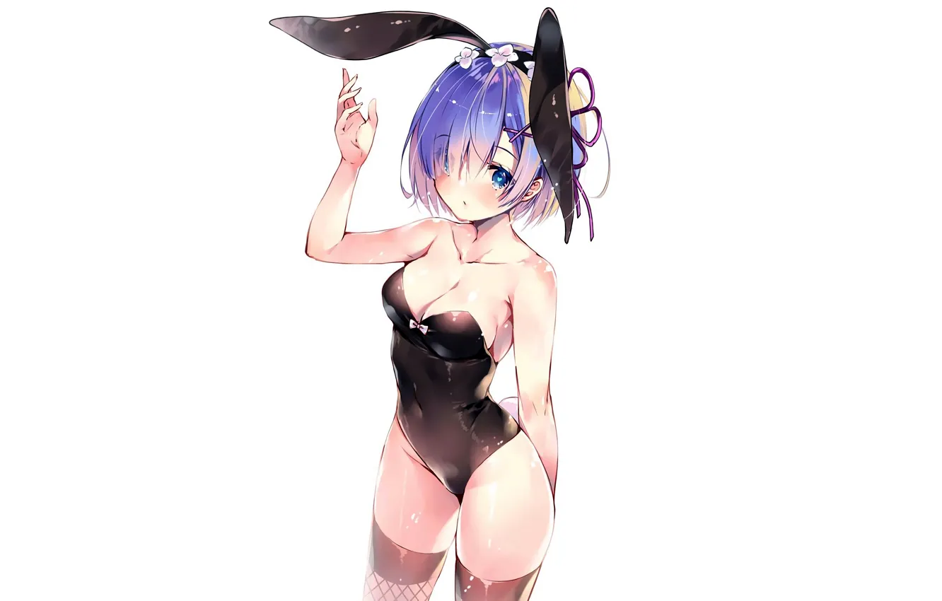 Photo wallpaper girl, sexy, cleavage, thighhighs, boobs, anime, blue eyes, beautiful