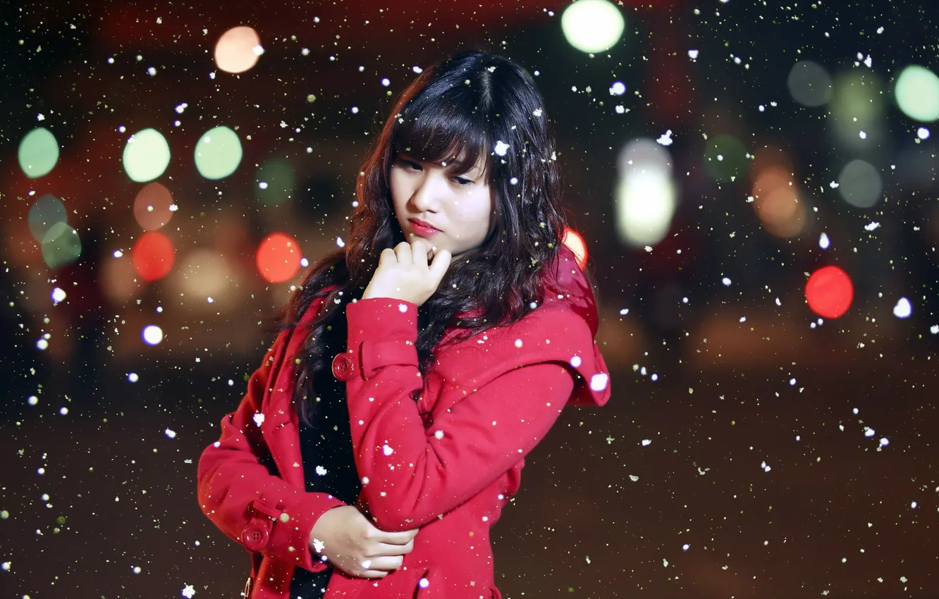 Photo wallpaper girl, snow, background