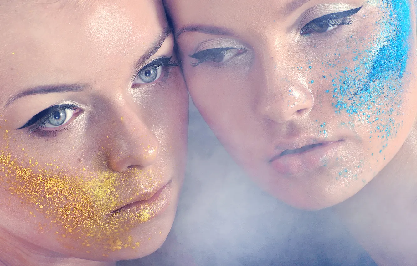 Photo wallpaper look, girl, paint, smoke